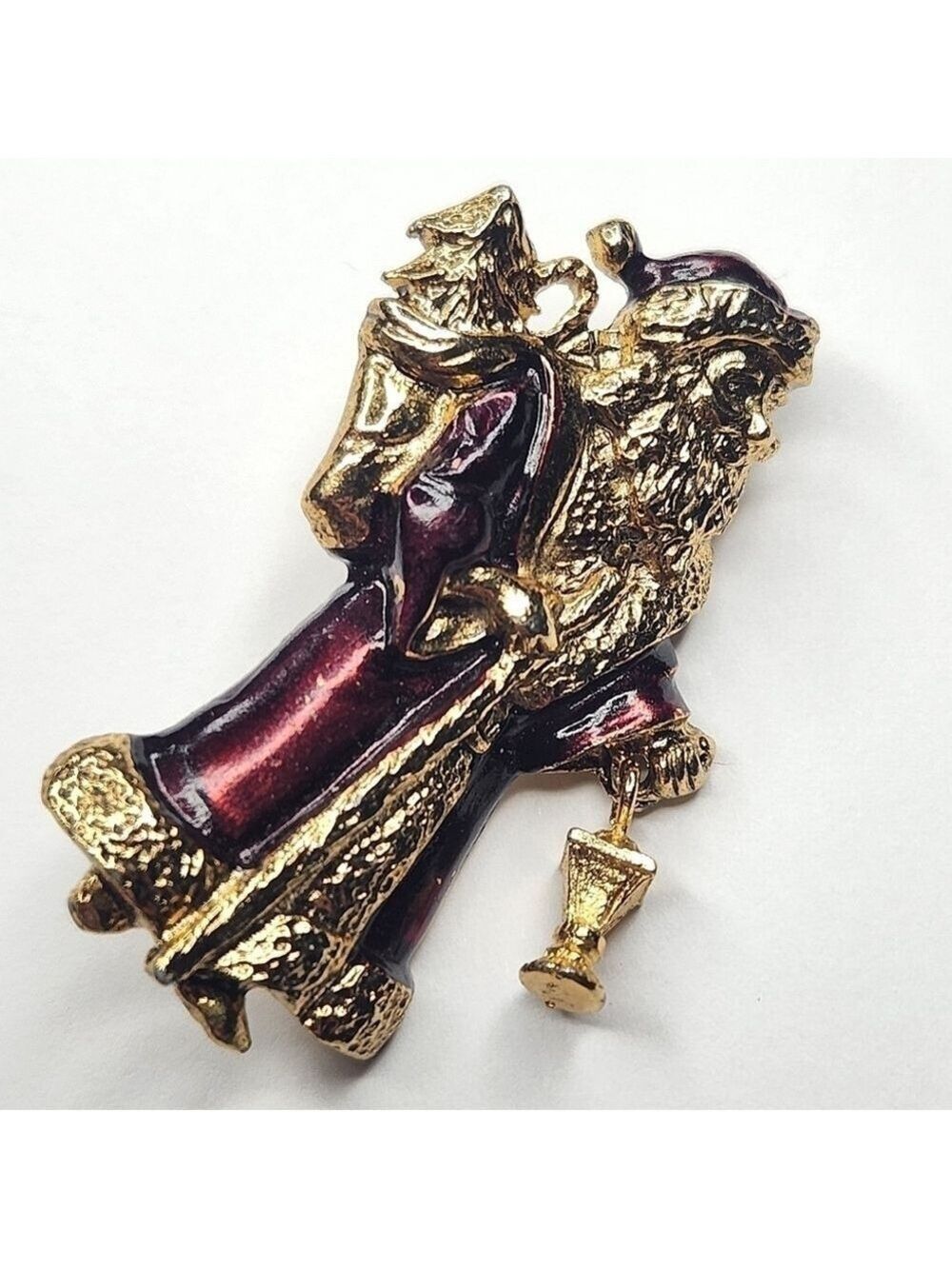 Vintage Signed USA Santa Gold Tone Christmas Articulated Enamel Brooch - Picture 5 of 9